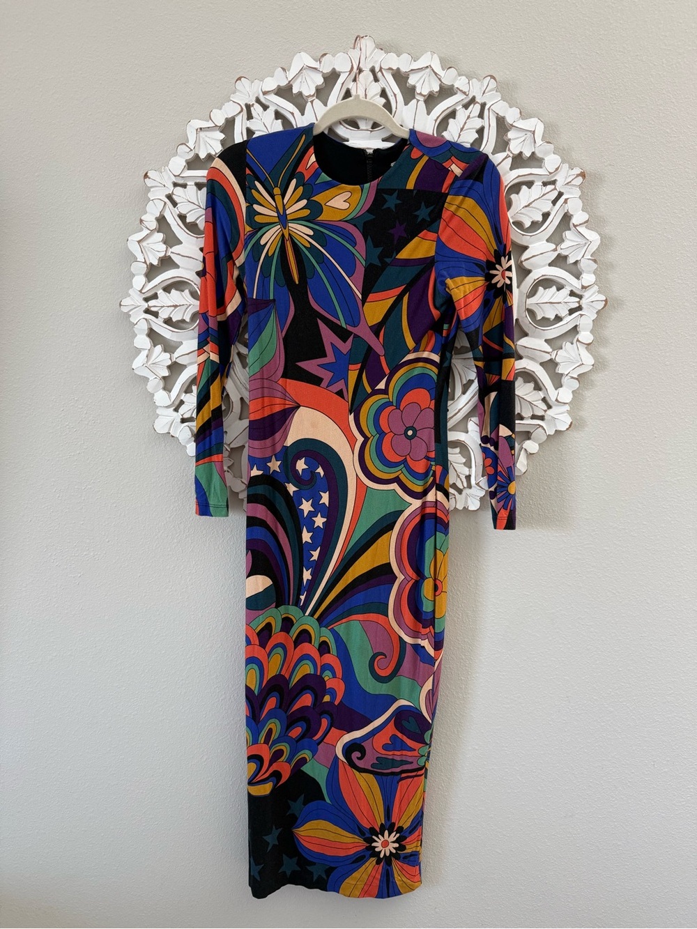 Farm Rio 70s Vibe Midi Dress Vibrant Multicolor Floral Pattern - Picture 3 of 7